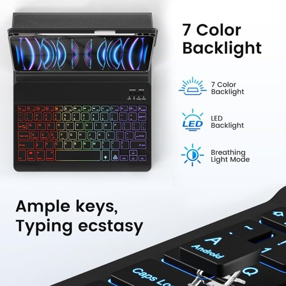 🎁Free w/Purchase🎁 OYEEICE Smart Folio Keyboard Case for iPad 10.9" - Black - Picture 8 of 9